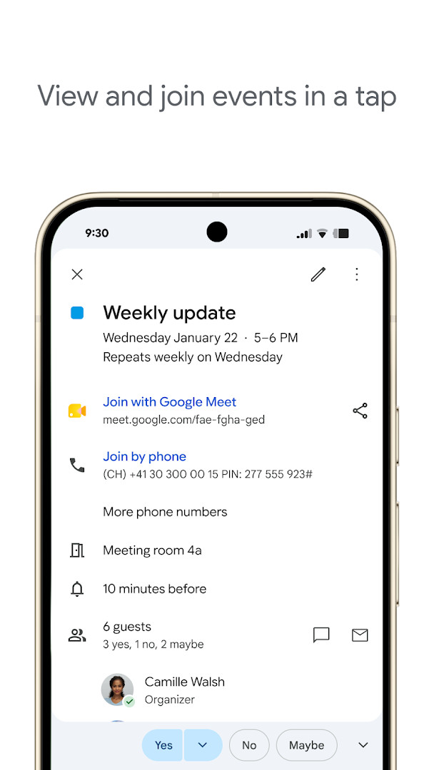 Google Calendar day view listing scheduled events chronologically