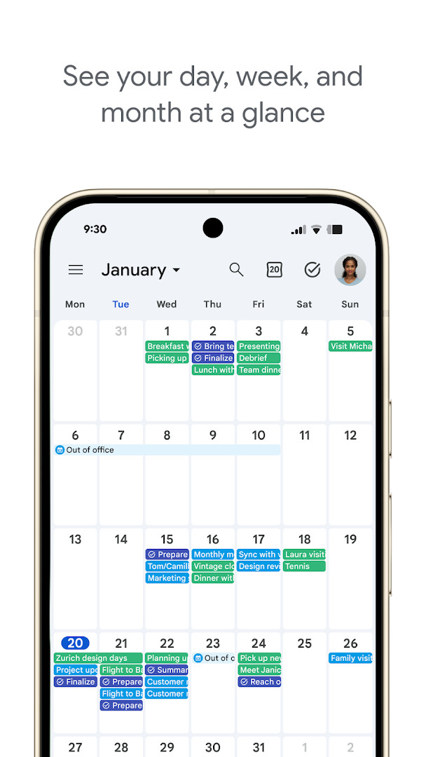 Google Calendar tasks list in full-screen view for managing to-dos