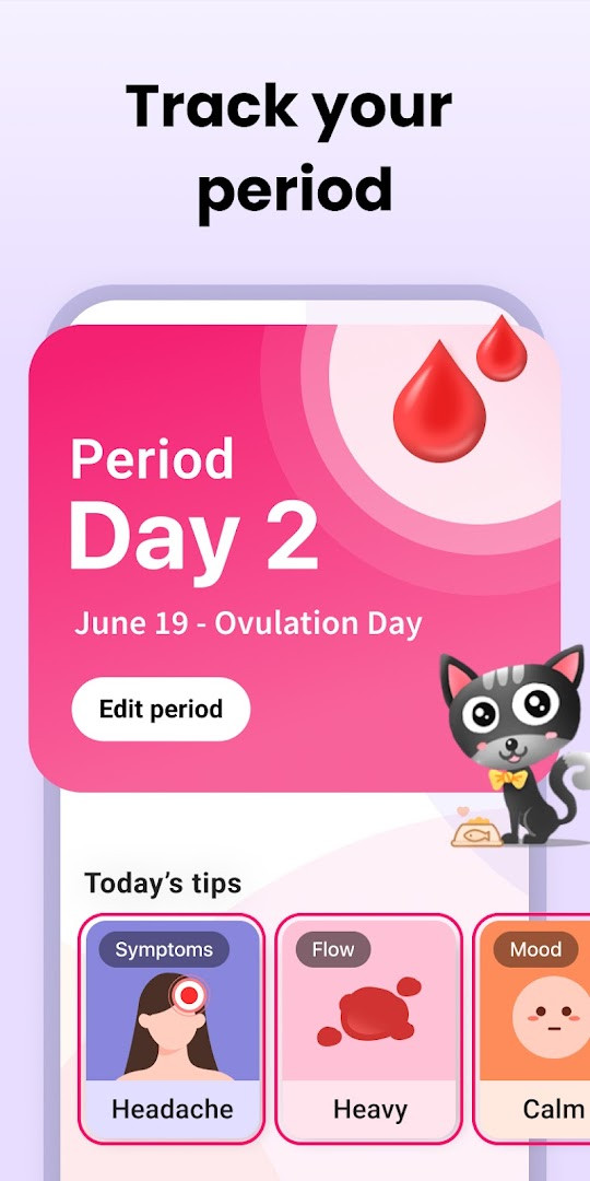 Period Calendar Period Tracker cycle view with ovulation prediction and fertility window