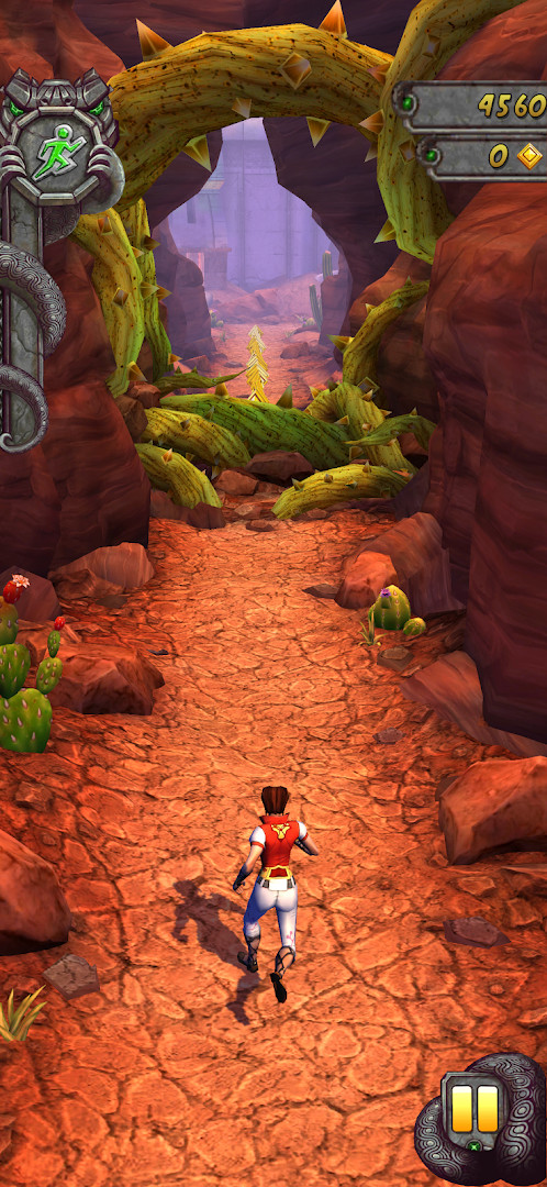 Temple Run 2 run in progress with a coin magnet and shield power-up active