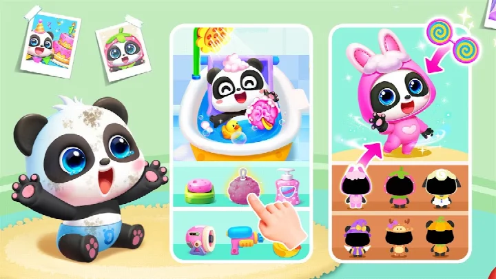 Baby Panda World role-play screen featuring doctor and police jobs