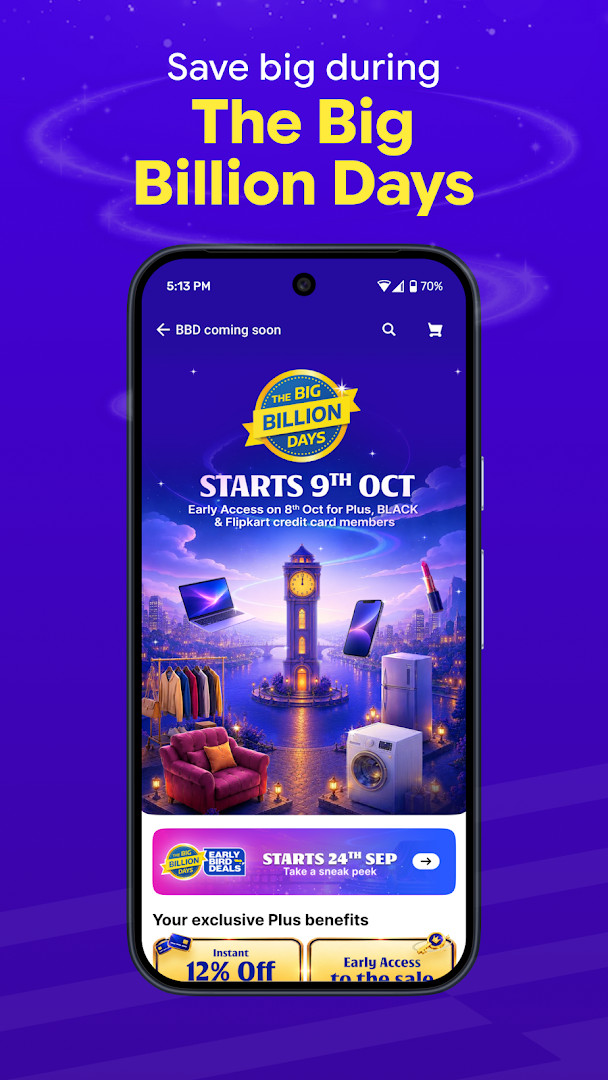 Flipkart Online Shopping App home screen with tailored product recommendations