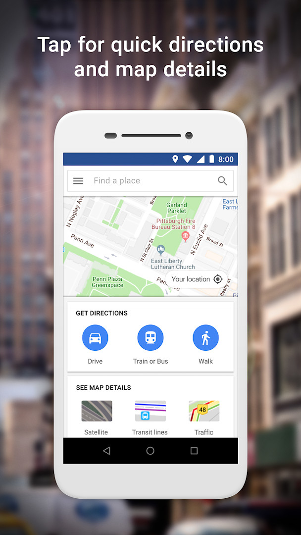 Google Maps Go home screen with the search bar for finding nearby places