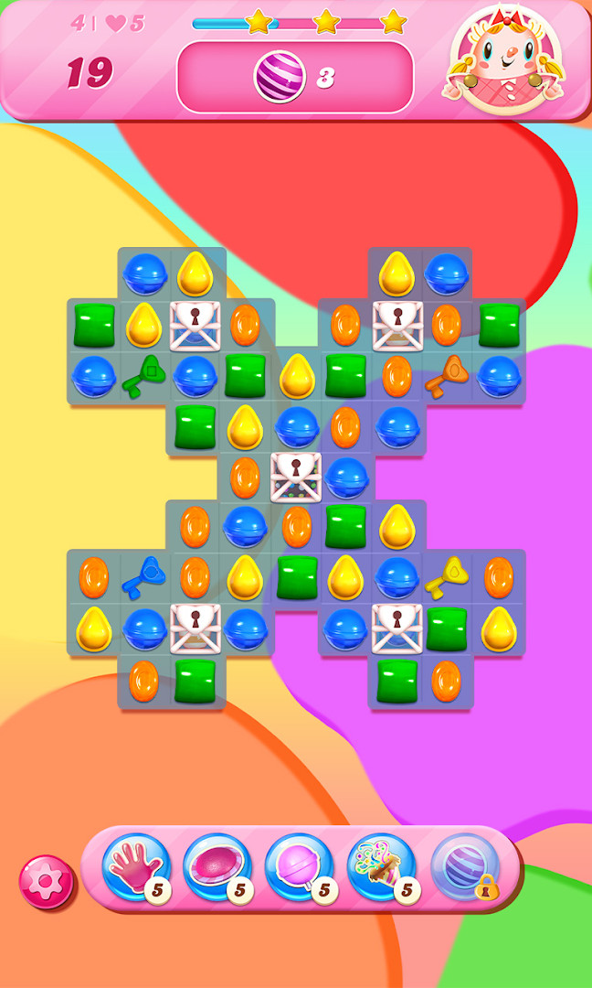 A rainbow-colored candy explosion with score pop-ups and combo effects.