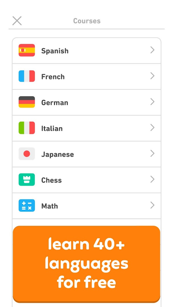 Home screen with language course selection and daily goals