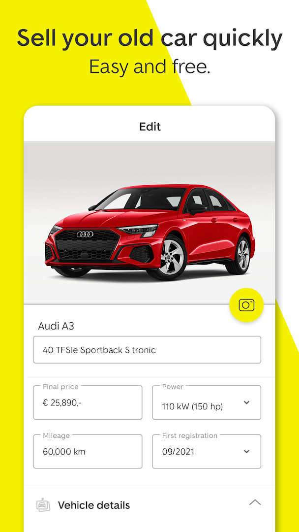 Sell your car flow with photo upload and price suggestion
