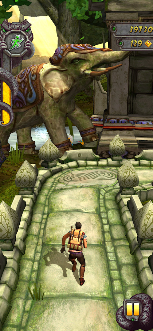 Temple Run 2 level where the character surfs down an icy mountain slope