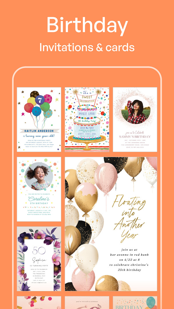 Invitation Maker: Cards & RSVP birthday invite customization screen