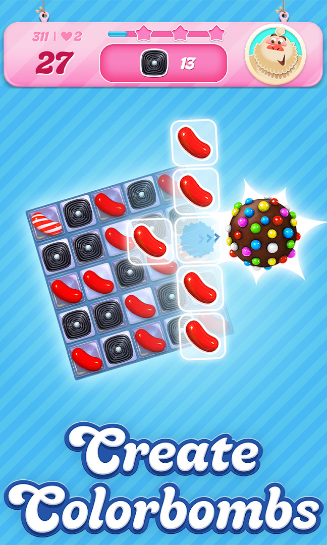Game board filled with colorful candies and a move counter at the top.