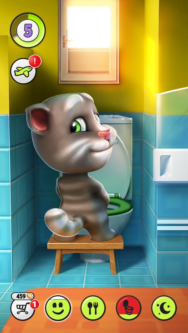 Caring for Talking Tom by feeding and keeping the virtual pet happy