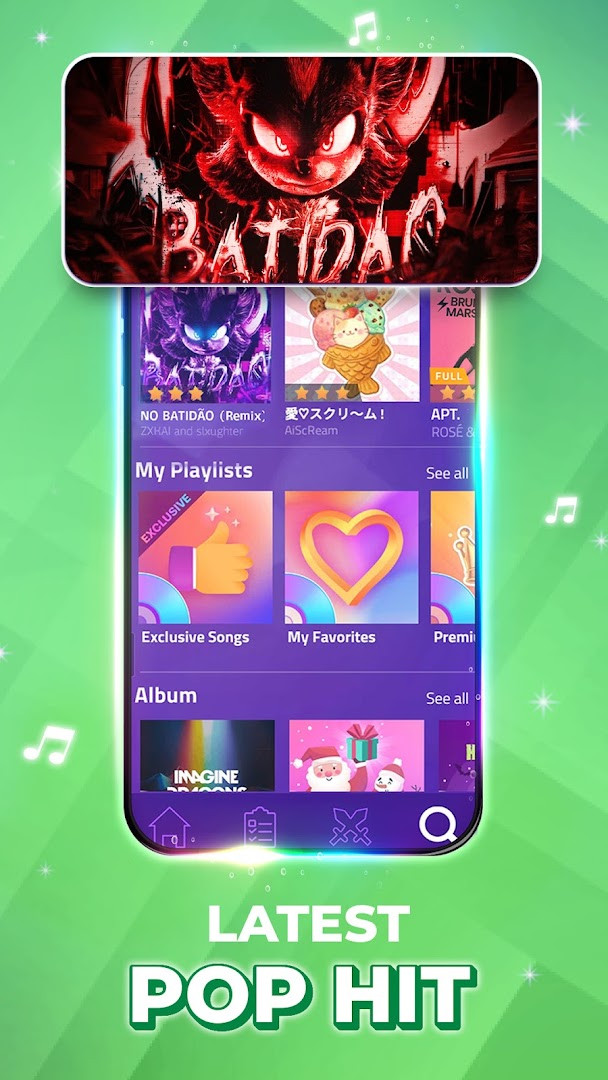 Magic Tiles 3TM - Piano Game screenshot displaying the song library with over 45,000 tracks.