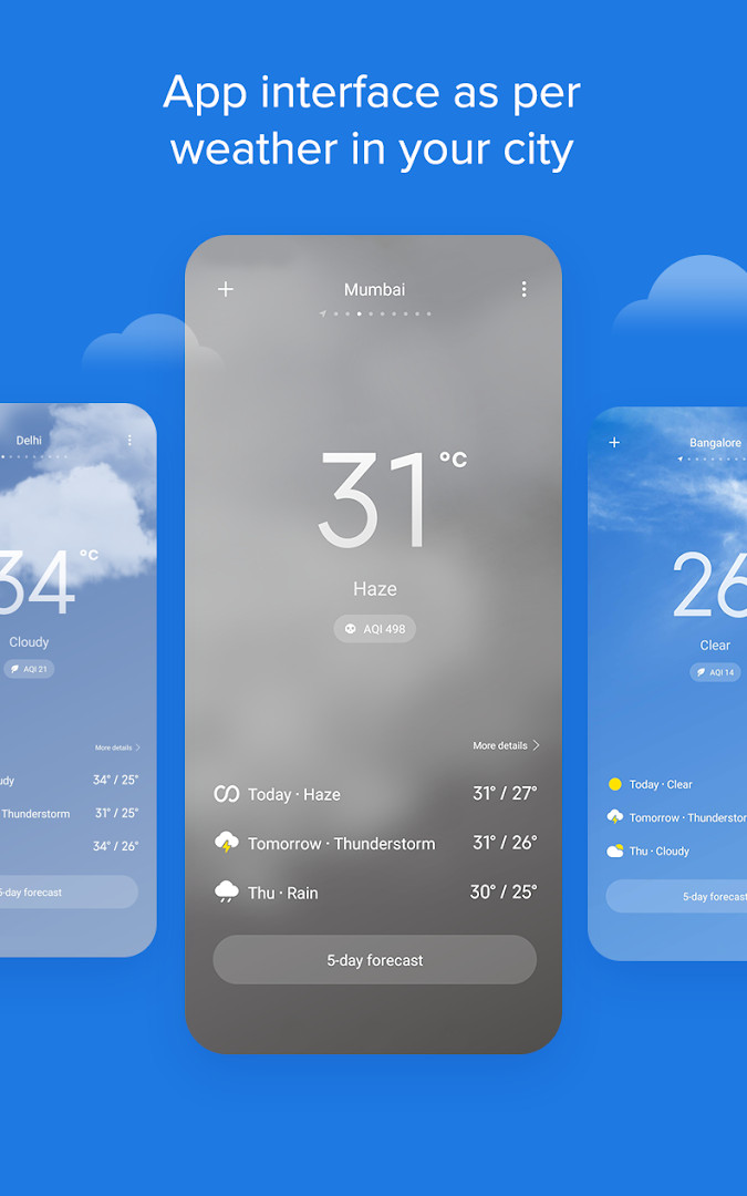 Weather - By Xiaomi interface adapting its look to the weather conditions outside