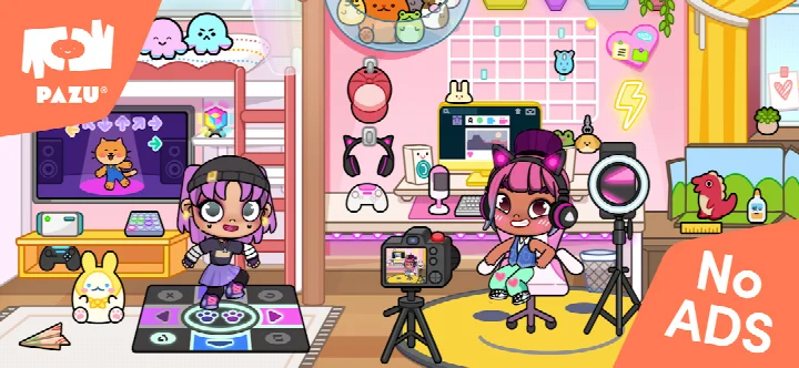 Avatar creator screen with outfit, hairstyle, and accessory options for a custom character