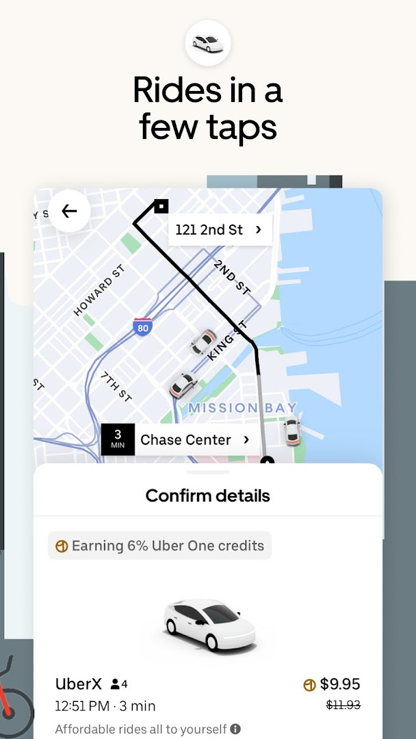 Screen for reserving a ride in advance by choosing a pickup date and time