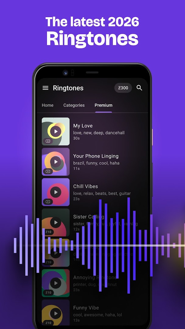 ZedgeTM Wallpapers & Ringtones ringtone preview page with audio controls