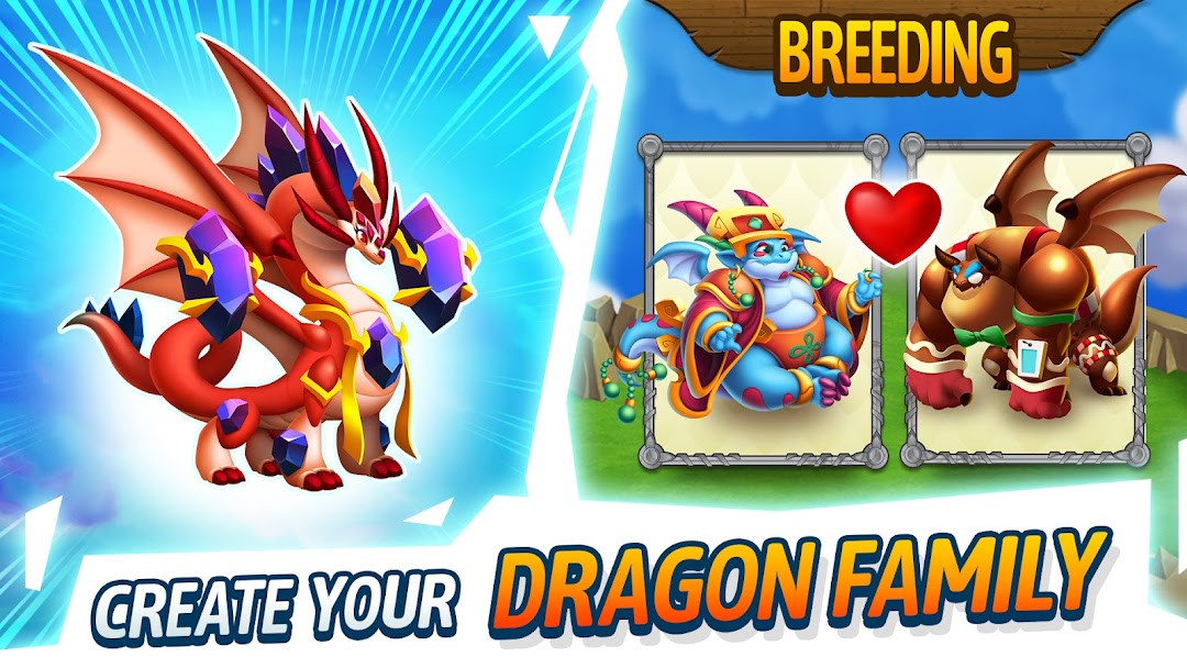 Dragon City: Mobile Adventure main screen showing your floating city with dragons.