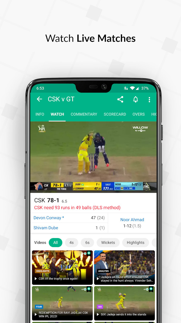 Cricbuzz ball-by-ball commentary with engaging updates