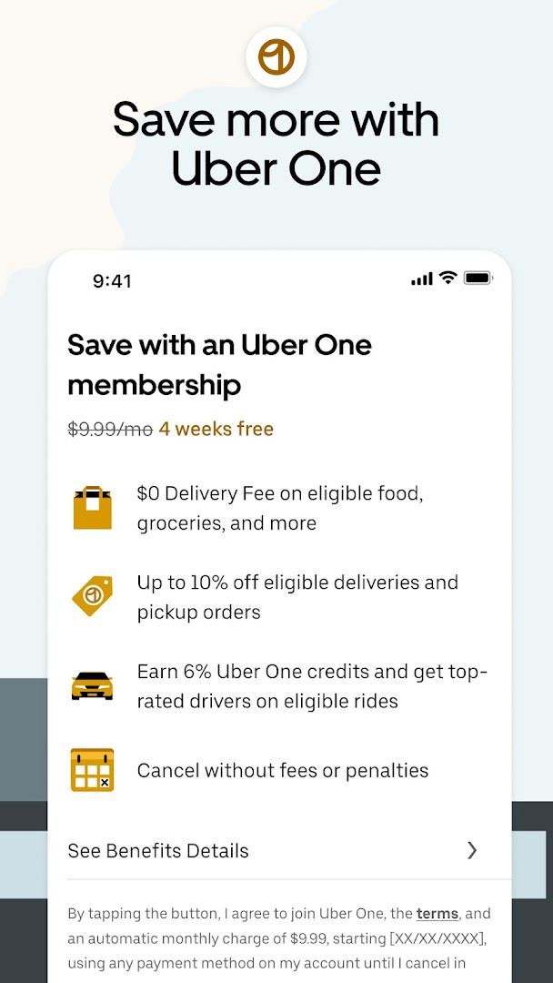 Uber Eats screen for ordering restaurant food and grocery or pharmacy items