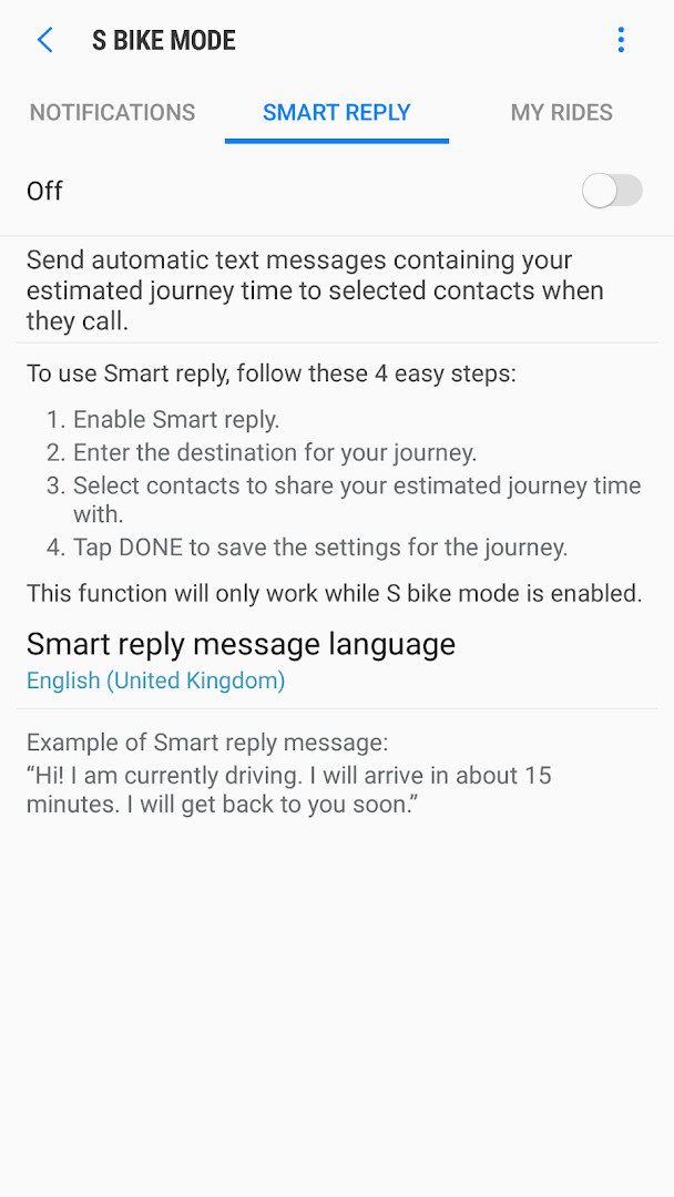 S bike mode smart reply journey time sharing