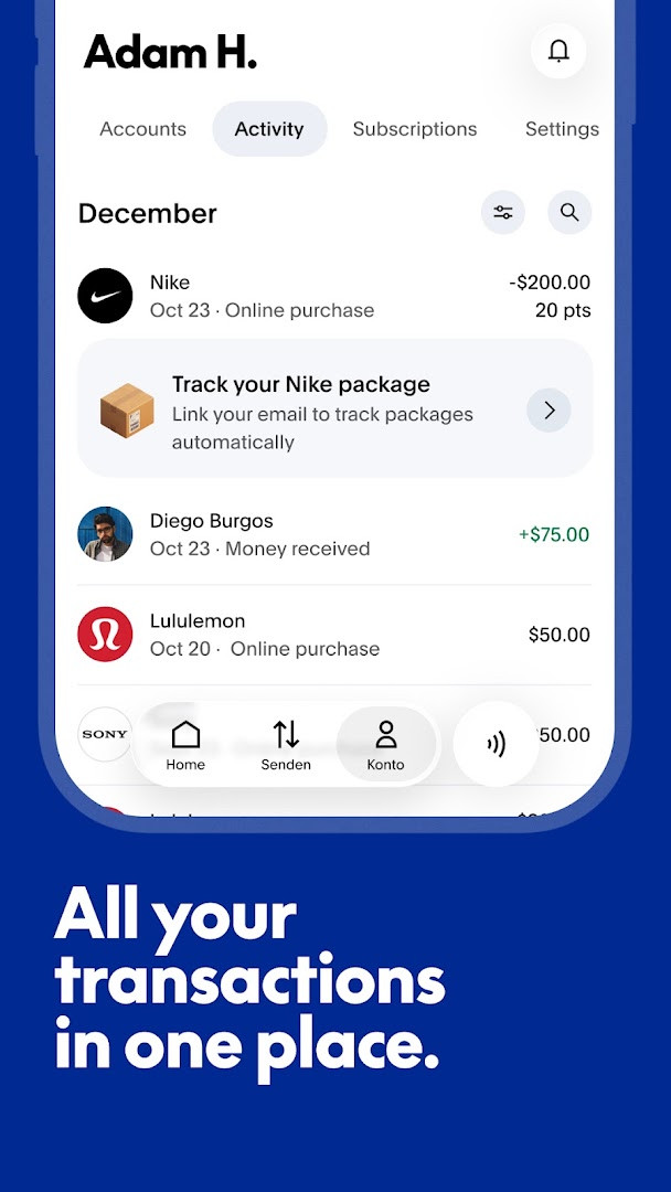 Package tracking view listing orders and delivery status