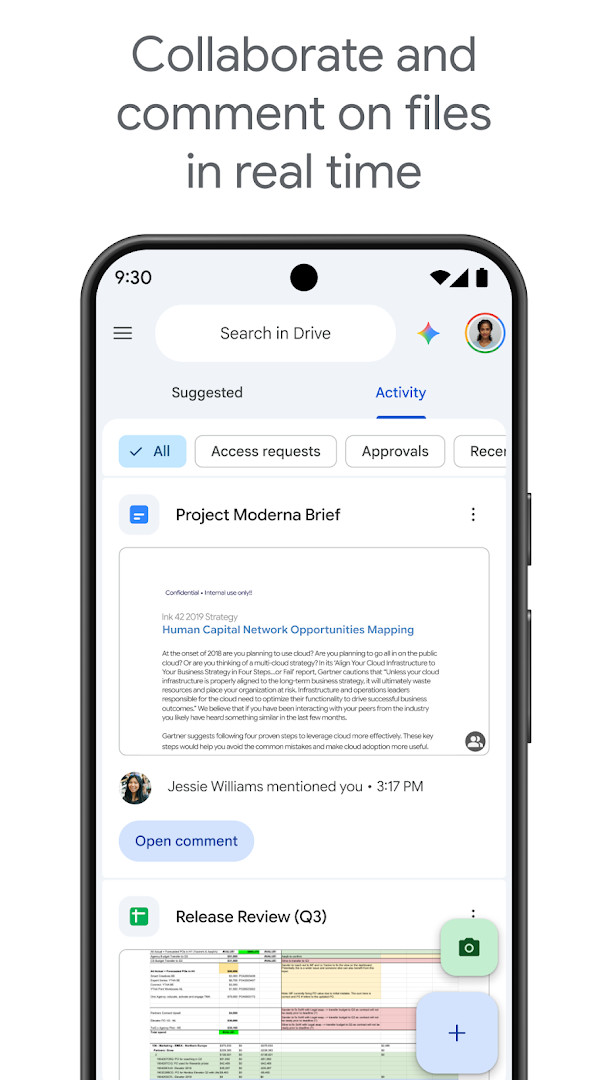 Google Drive camera scan option for uploading paper documents