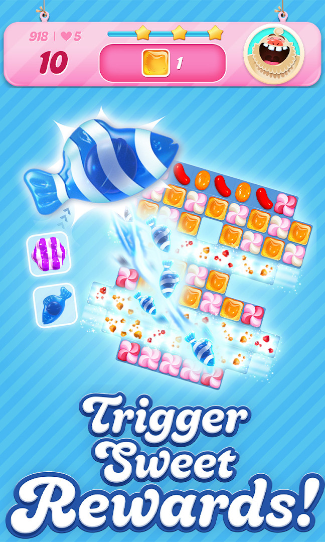 Player using a Color Bomb booster to clear a large area of candies.