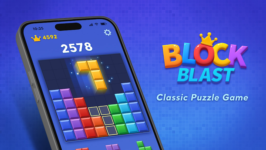 8x8 board with colorful blocks and a score display