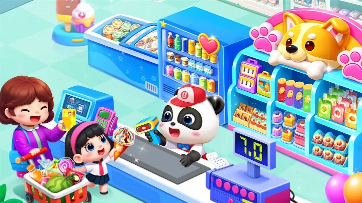 Baby Panda World animal care scene with puppy bath