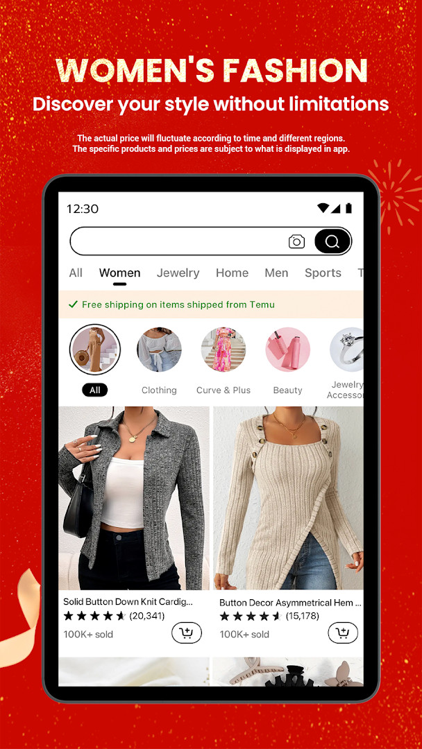 Temu account screen with order history and app settings