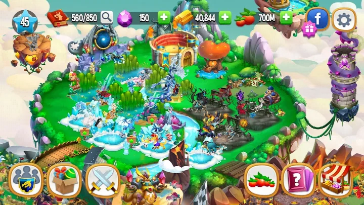 Dragon City: Mobile Adventure battle arena with real-time PvP combat against rival teams.