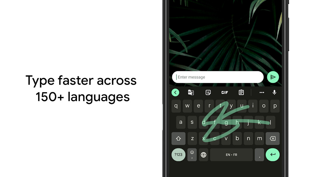 Gboard showing Glide Typing on a keyboard